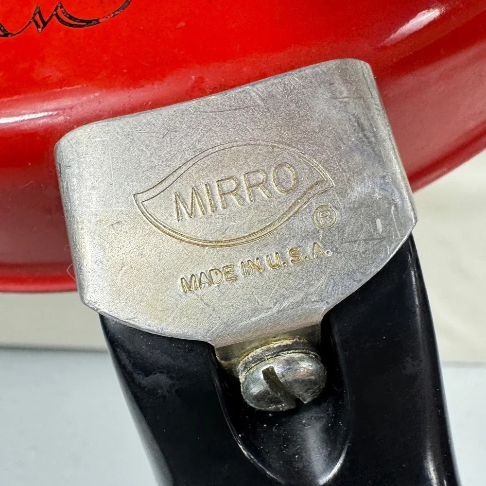Vintage Mirro Red Aluminum Folding Omelet Pan with Recipes Made in USA Retro